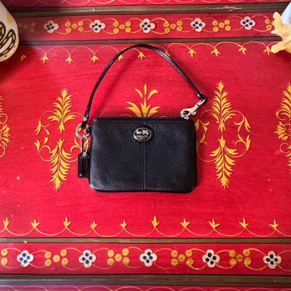 Coach Black Leather Pebble Wristlet